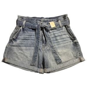 KanCan Paperbag Jean Shorts Women size 28 Tie High Waist Denim Inseam 4" NEW